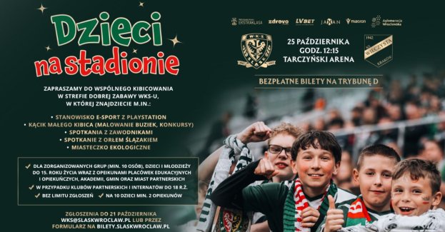 Zorganizowane grupy dzieci i młodzieży z Brzegu mogą skorzystać z bezpłatnych biletów na mecz Śląska Wrocław z KS Wieczystą Kraków. Spotkanie odbędzie się 25 października o godz. 12:15 na Tarczyński Arena Wrocław.